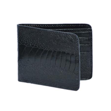Men's Genuine Exotic Animal Skin Wild West Boots Wallet- Black Genuine Exotic Ostrich Leg