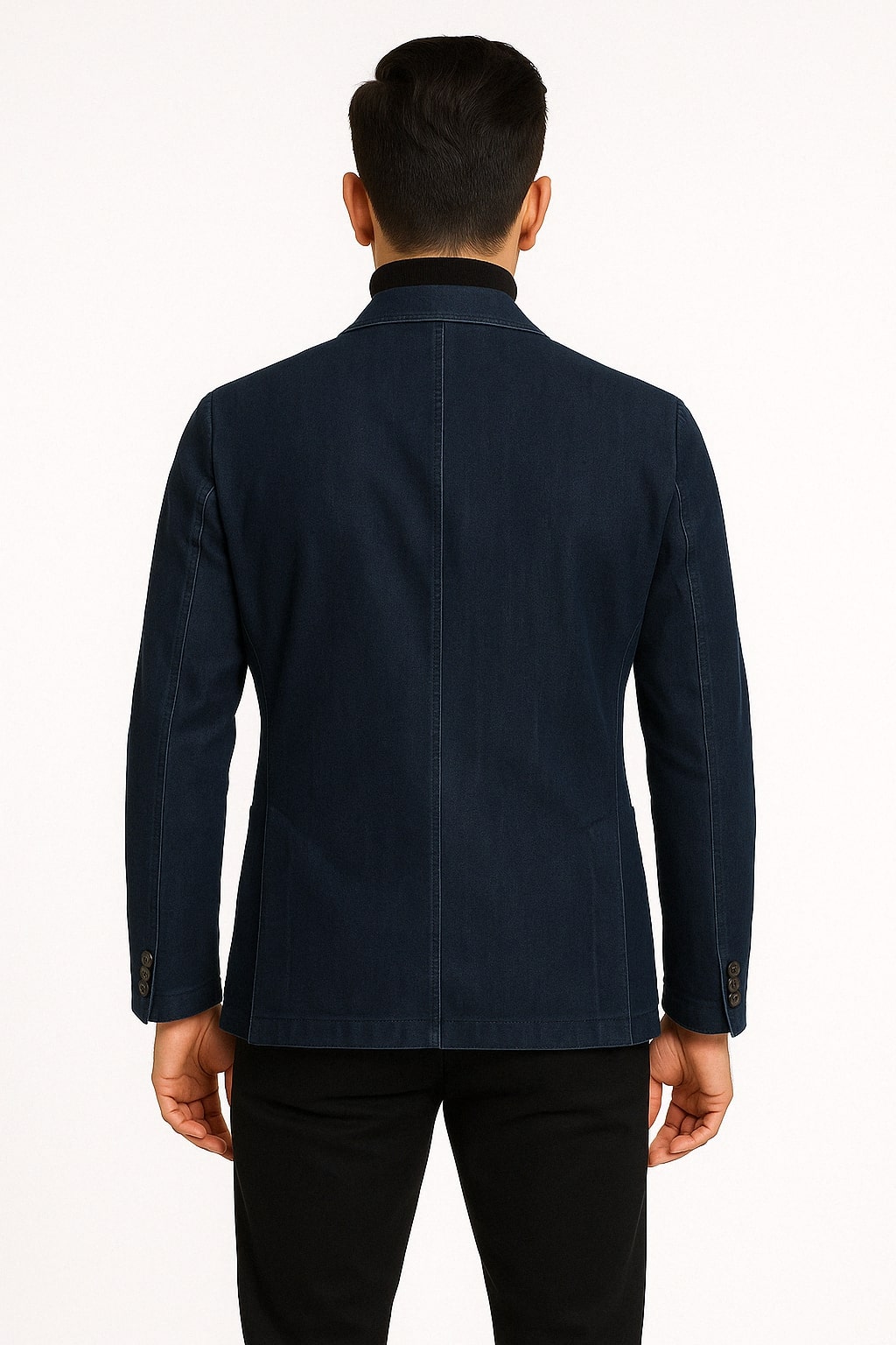 Dark Blue Denim Blazer - Notch Lapel, Single Button