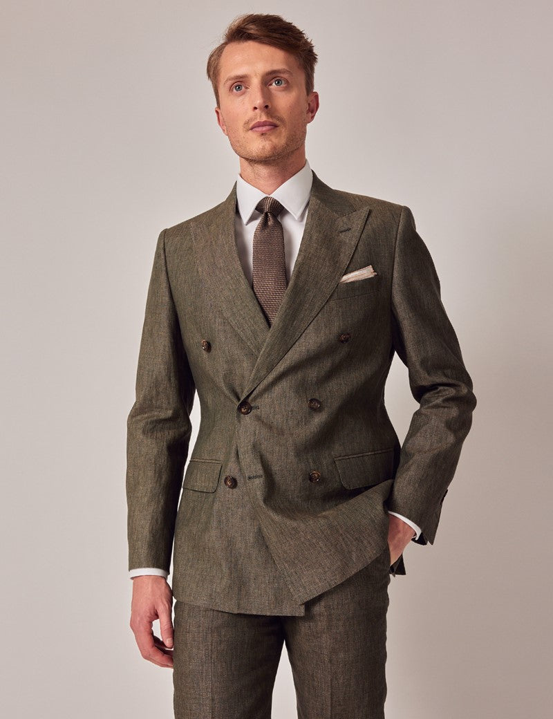 Men's Dark Green Linen Suit - Beach Wedding
