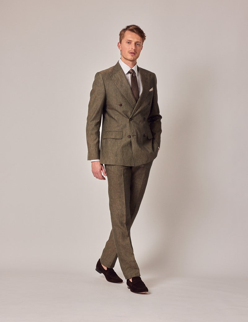 Men's Dark Green Linen Suit - Beach Wedding