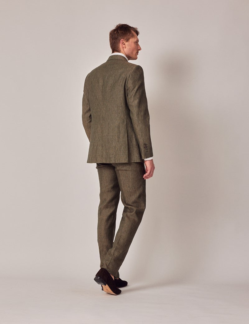 Men's Dark Green Linen Suit - Beach Wedding