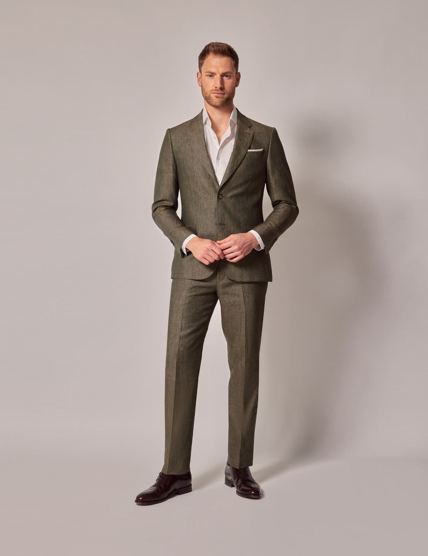 Dark Green Linen Beach Wedding Suit for Men