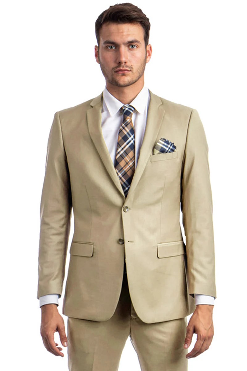 Men's Tan Slim Fit 2-Button Wedding Suit