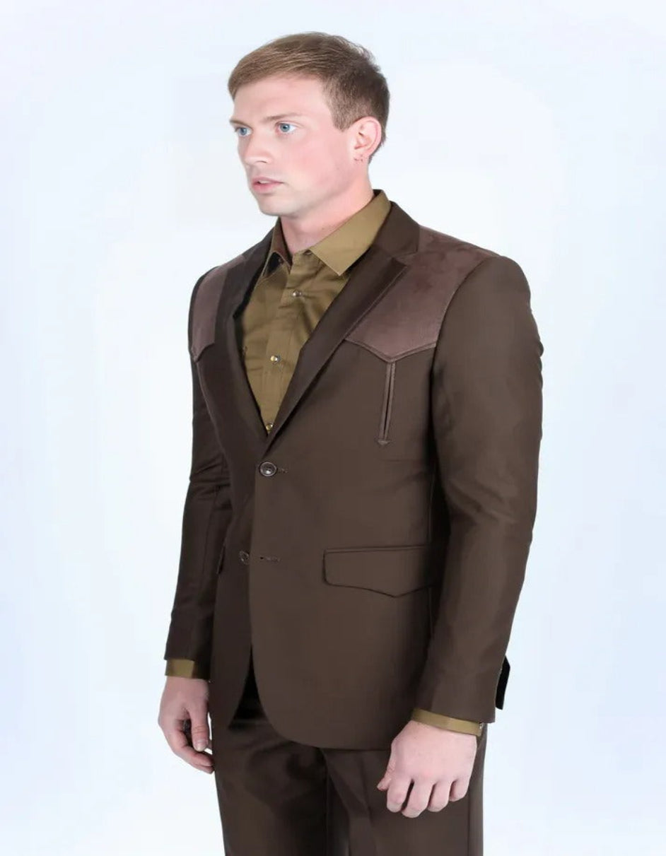 Dark Brown Western Sport Coat with Suede Details