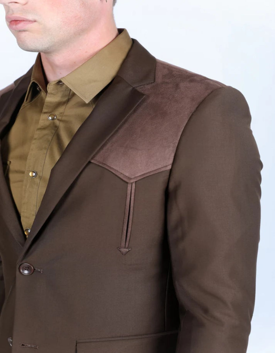 Dark Brown Western Sport Coat with Suede Details