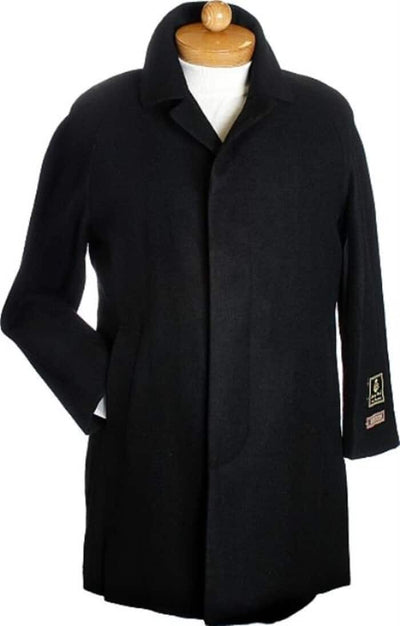 Men's 3-Quarter Black Wool Overcoat