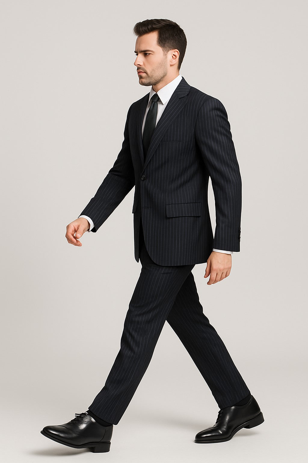 Dark Navy Wide Pinstripe 2 Button Men's Suit - Dark Blue Suit