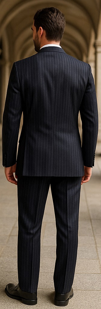Dark Navy Wide Pinstripe 2 Button Men's Suit - Dark Blue Suit