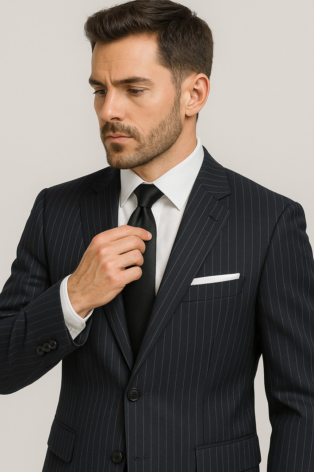 Dark Navy Wide Pinstripe 2 Button Men's Suit - Dark Blue Suit