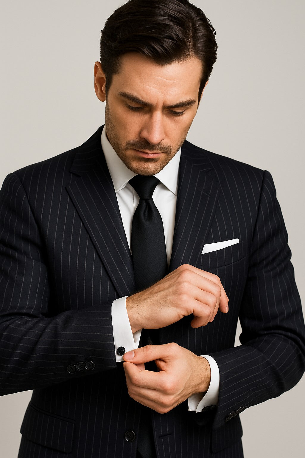 Dark Navy Wide Pinstripe 2 Button Men's Suit - Dark Blue Suit