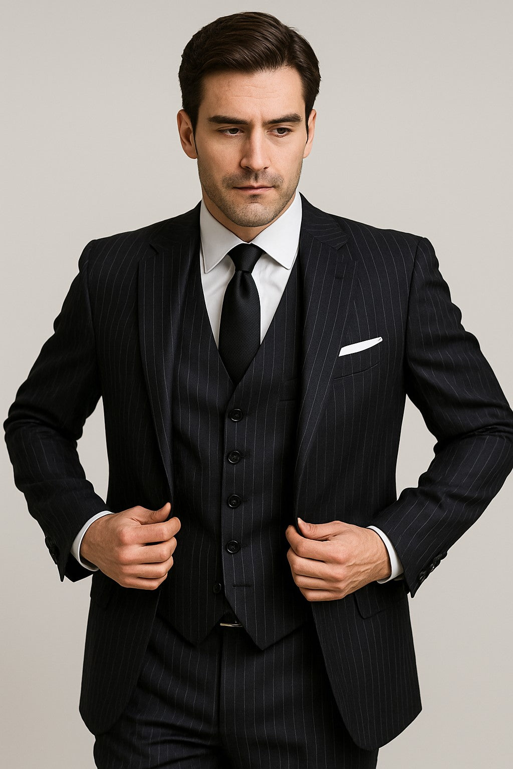 Dark Navy Wide Pinstripe 2 Button Men's Suit - Dark Blue Suit