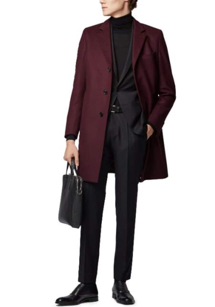 Dark Red Cashmere Men's Winter Topcoat