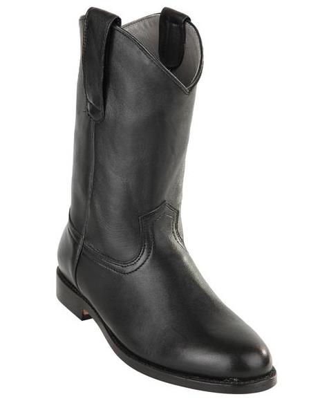 Mens Pull On Roper Boots With Leather Sole Black Deerskin Boots - Deer Boots - Deer Skin Boots
