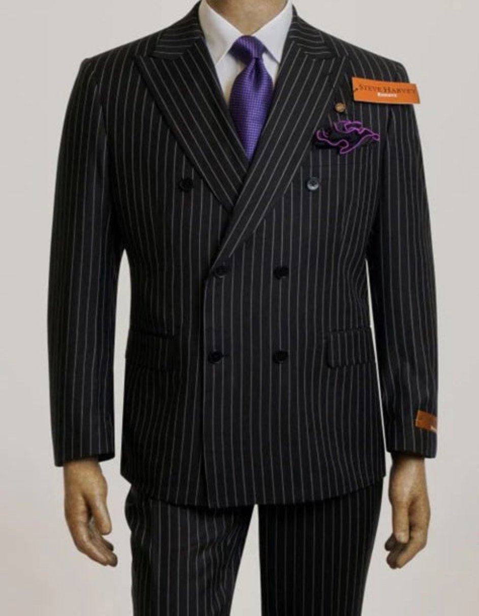 Black Pinstripe Suit with Pleated Pants
