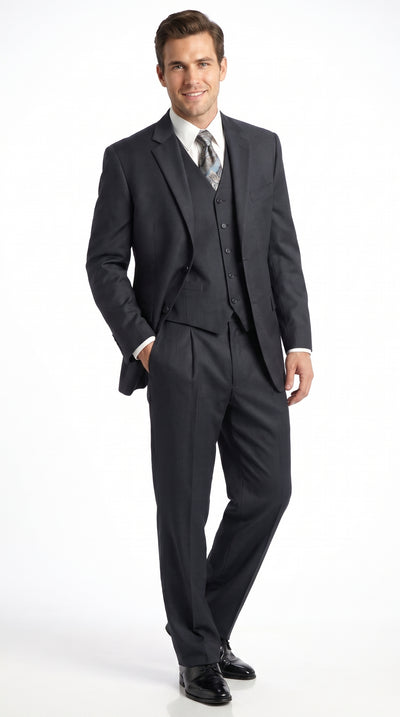 Men’s Charcoal 3 Piece Super 150s Italian Fabric Suit, 2 Button Classic Formal Dress Suit