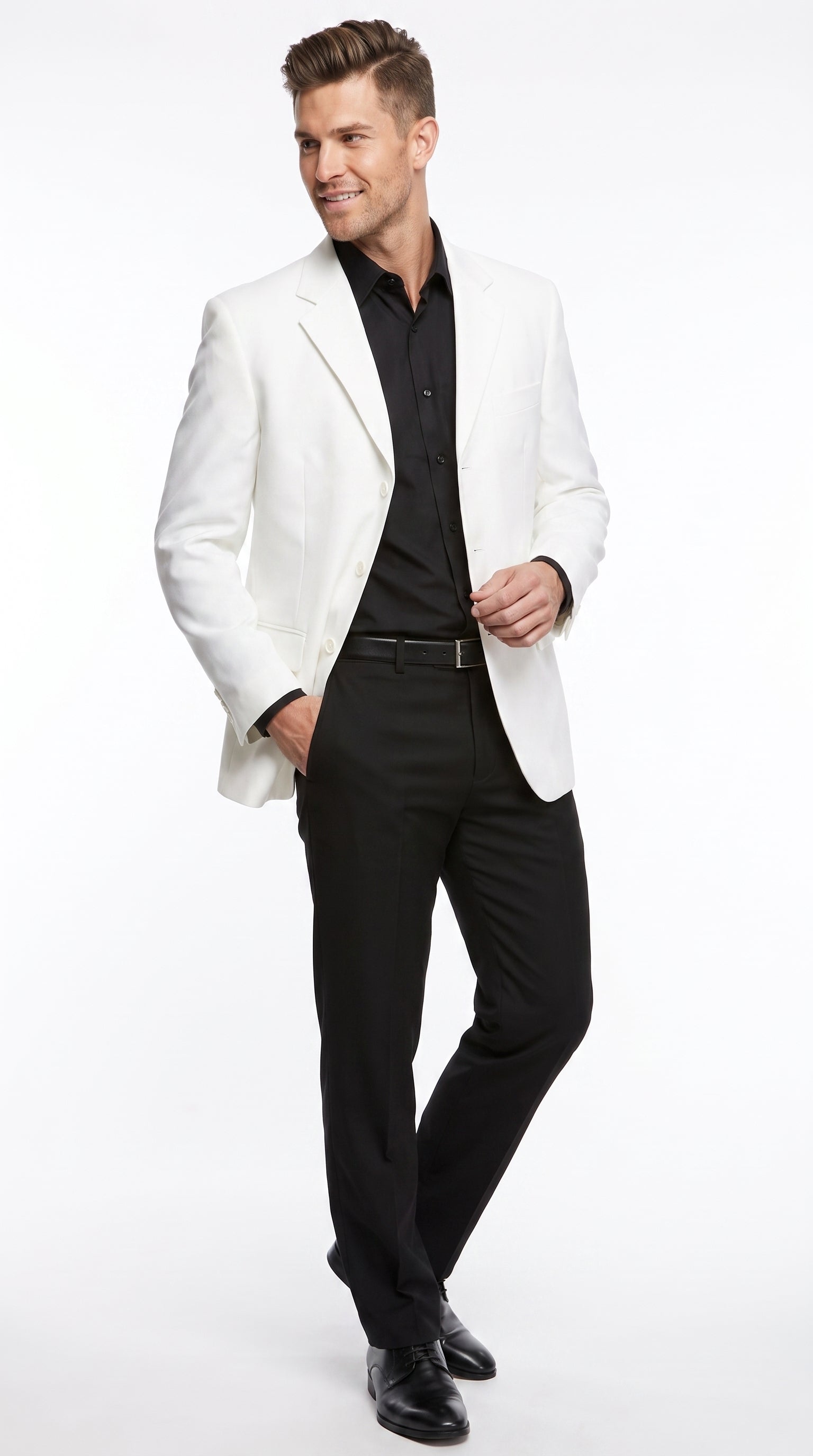 Men’s White Lucci Designer Suit, Fashion Dress Casual Blazer and Pants Formal Suit
