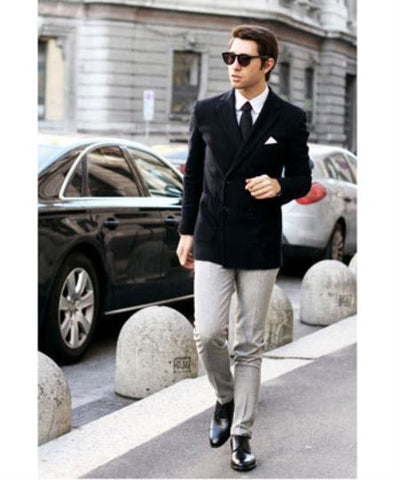 Men's Black Stylish Casual Tailored Double Breast Velvet - Slim Fitted