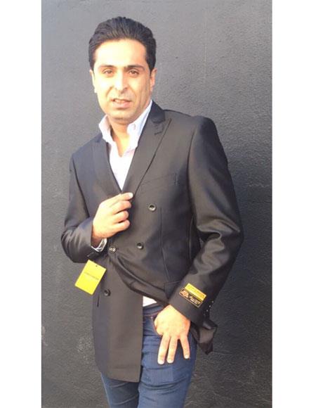 Alberto Nardoni Brand Men's Black Double Breasted blazer ~ sport coat jacket(Wholesale Price) Advanced Pre Order To Ship November / 15 / 2019