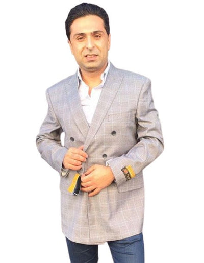 Alberto Nardoni Brand Men's Double Breasted Checked Pattern Grey blazer ~ sport coat jacket(Wholesale Price $75 (12pc&UPMinimum))