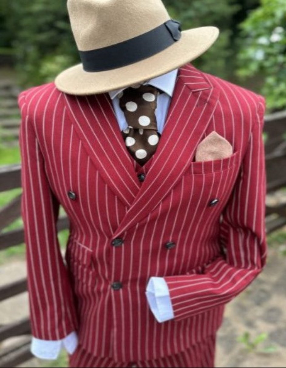 Double Breasted Red & White Pinstripe Suit