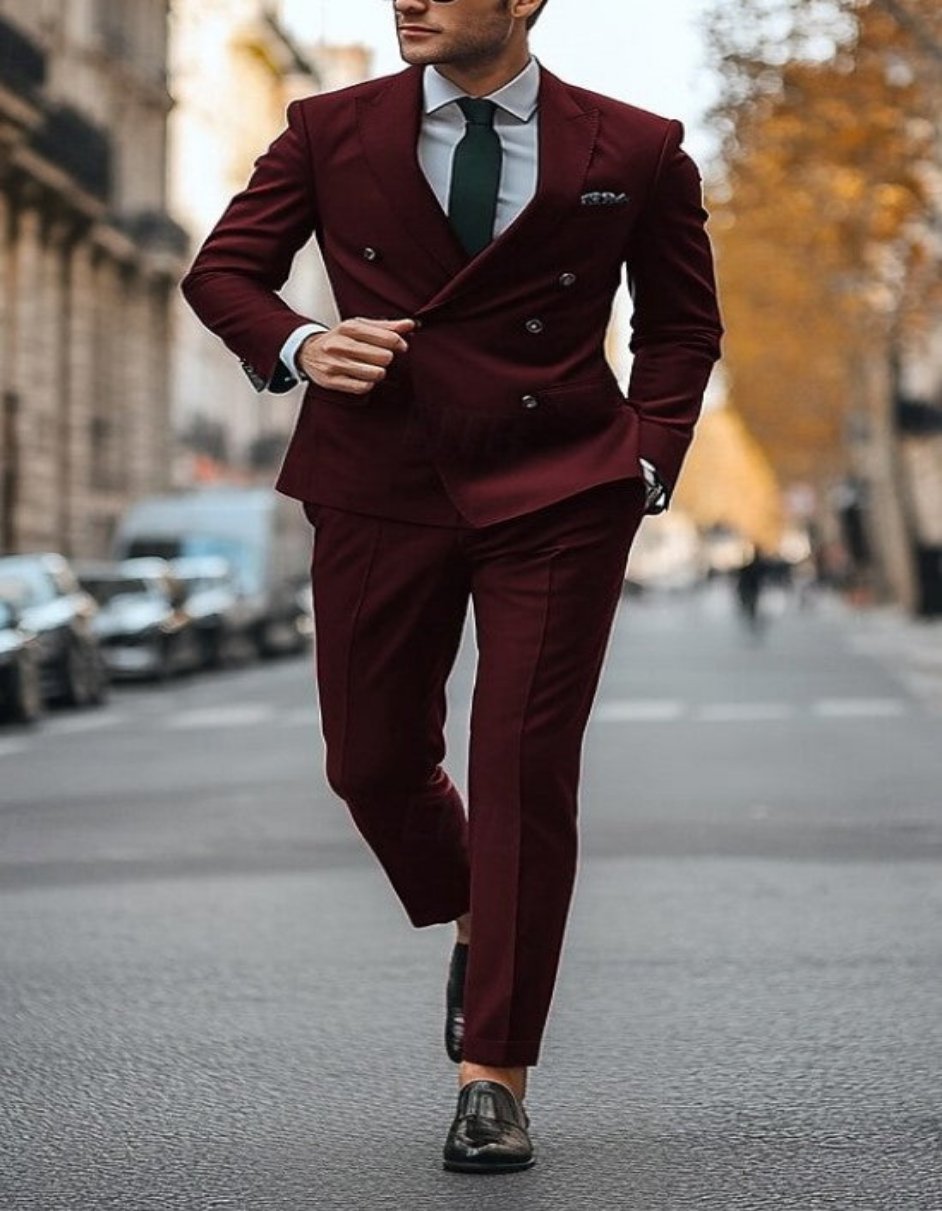 Slim Fit Double Breasted Suit Gold Buttons