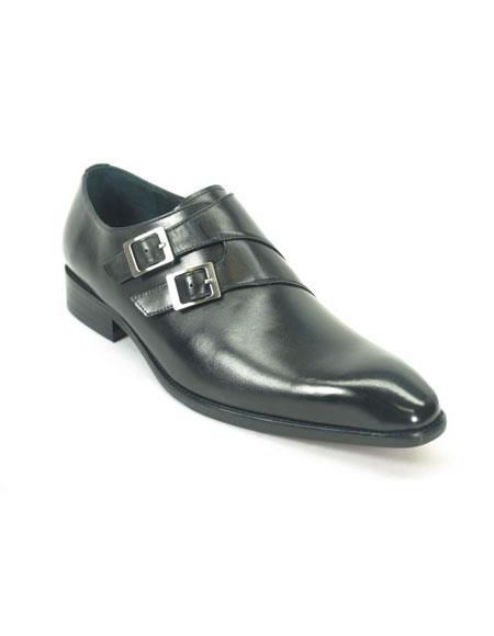 Men's Black Fashionable Leather Stylish Dress Shoe- Men's Buckle Dress Shoes