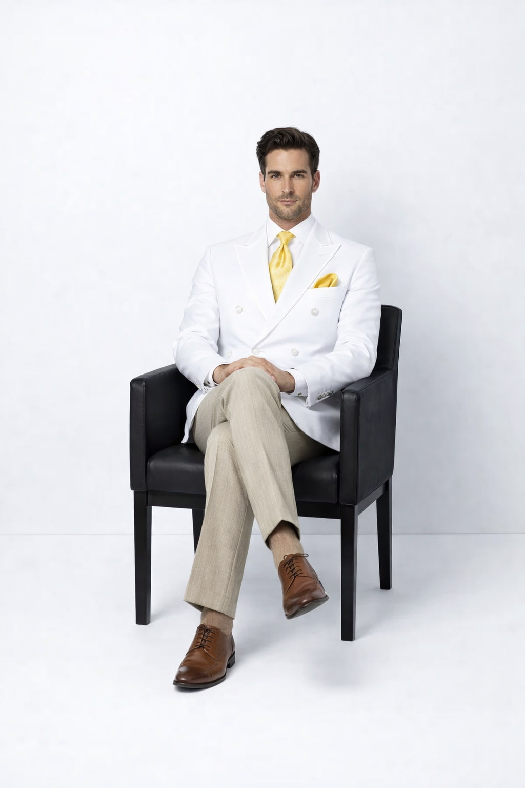 Men’s White Formal Blazer – Double Breasted Classic Fit Sport Coat