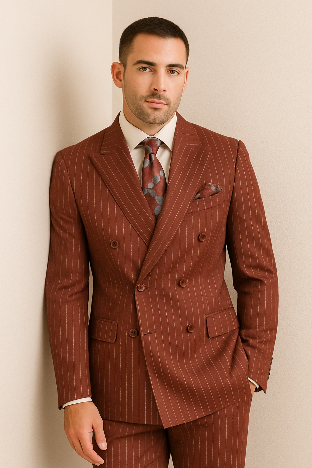 Double Breasted Suit - Maroon Suit - Side Vented - Modern Fit
