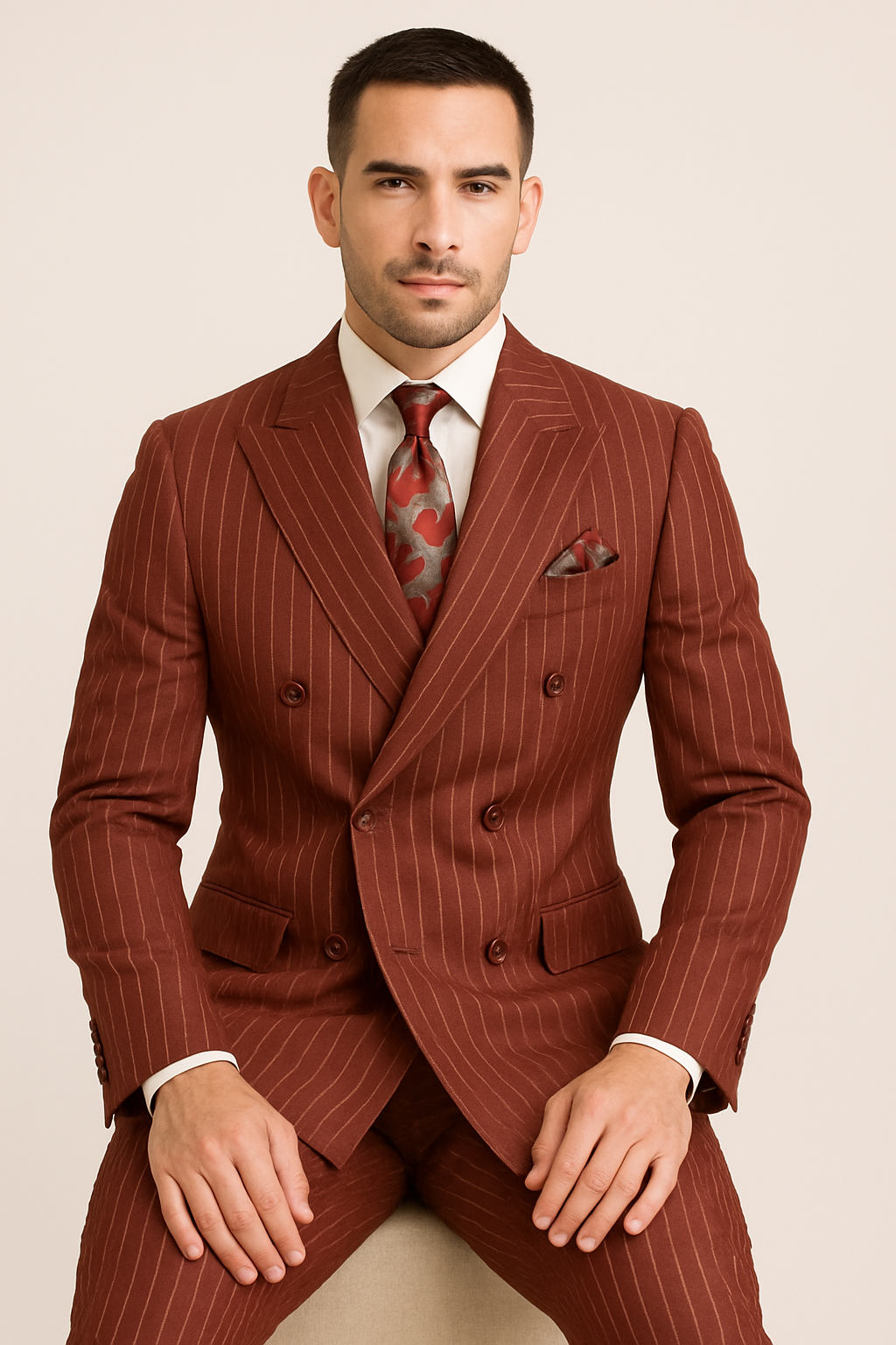 Double Breasted Suit - Maroon Suit - Side Vented - Modern Fit