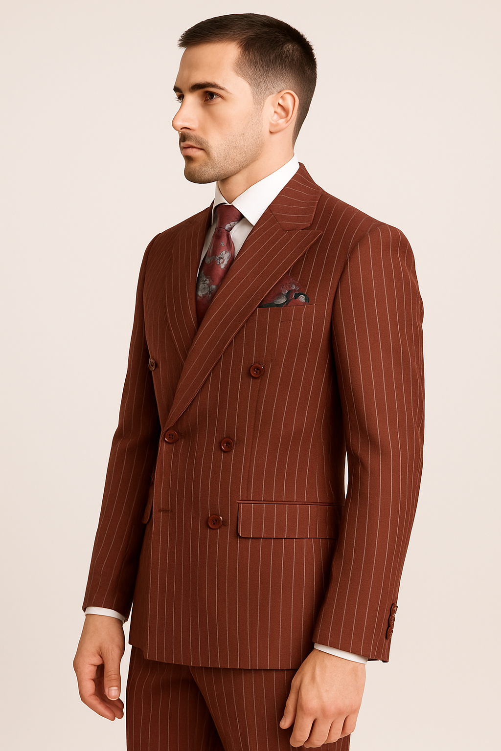 Double Breasted Suit - Maroon Suit - Side Vented - Modern Fit
