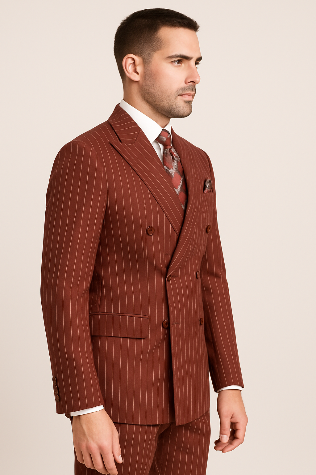 Double Breasted Suit - Maroon Suit - Side Vented - Modern Fit