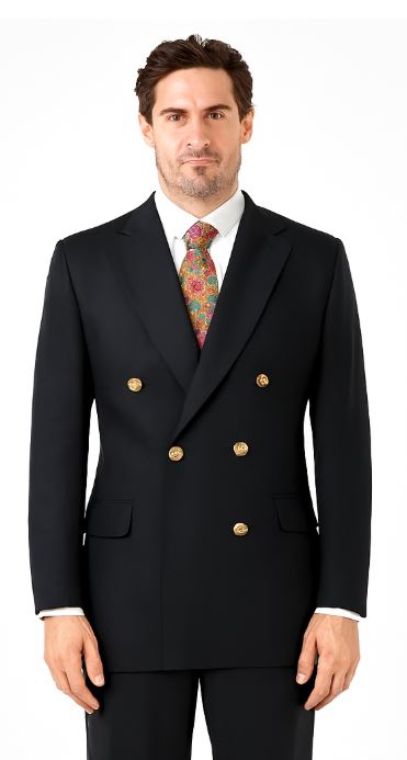 Double Breasted Blazer with Gold Buttons - Black