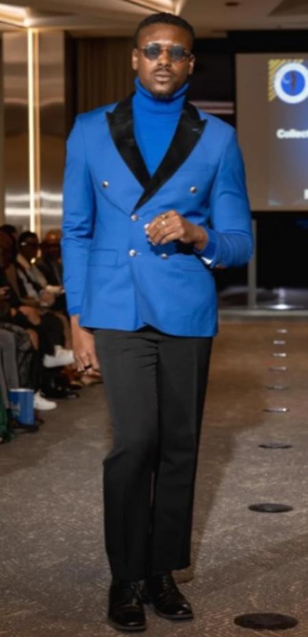 Double Breasted Royal Blue Tuxedo with Gold Buttons