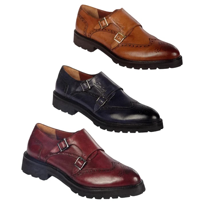 Lombardy Calfskin Double Monk Strap Wingtip Shoes