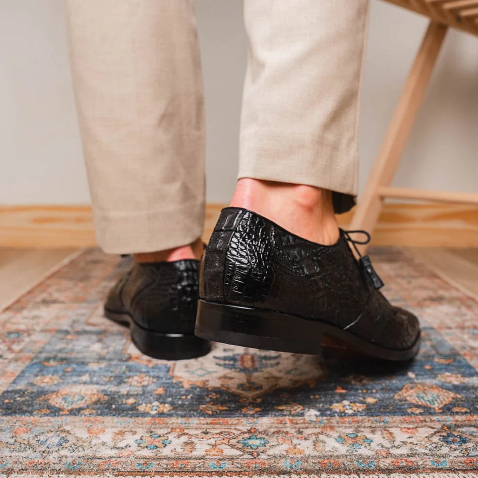 Lacio Black Caiman Crocodile Dress Derby Oxfords