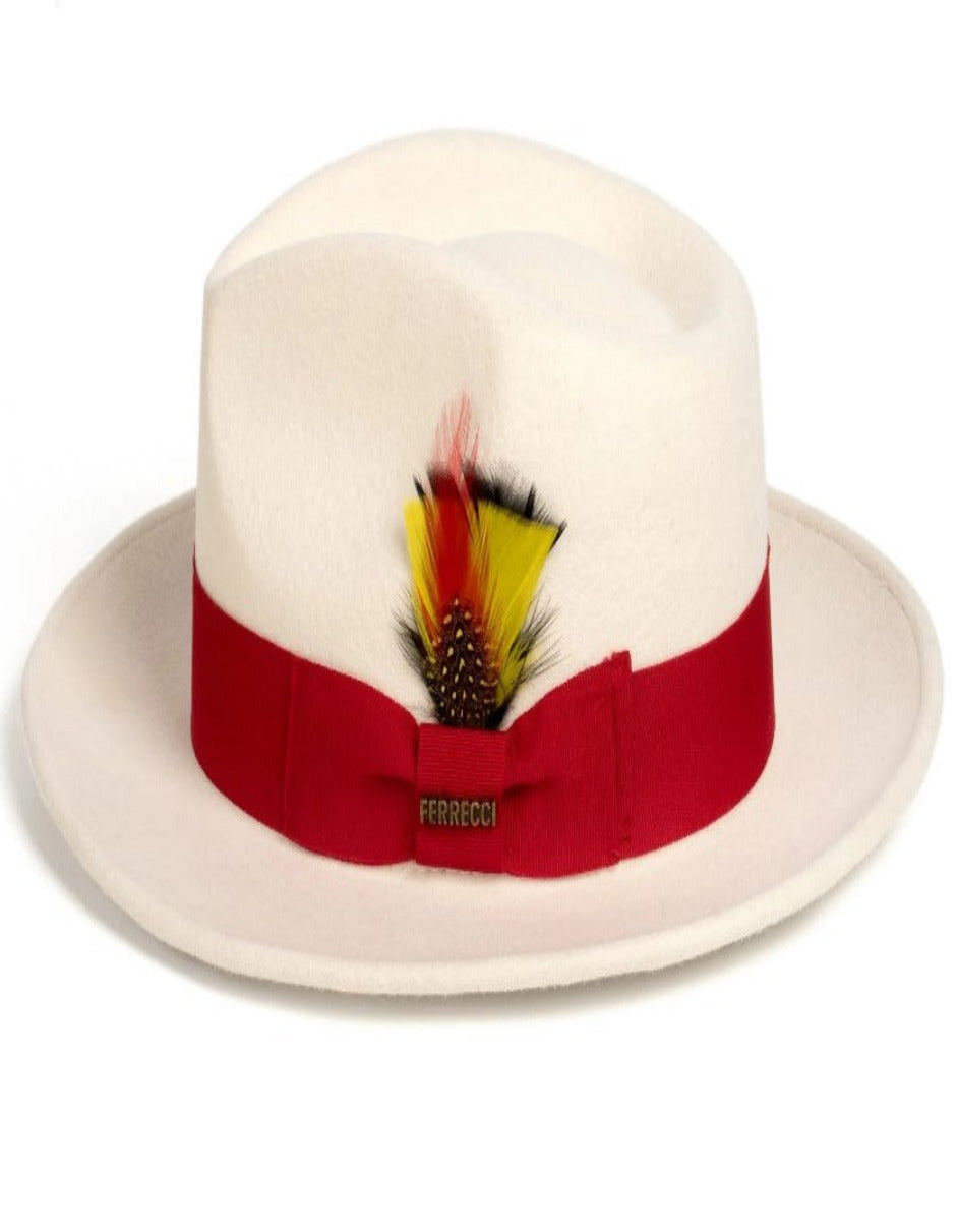 Classic 1920s Fedora Wool Dress Hat - White & Red