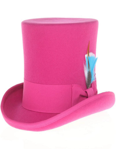 1920s Fuchsia Top Hat – Men’s Tall 100% Wool Dress Hat in Hot Pink
