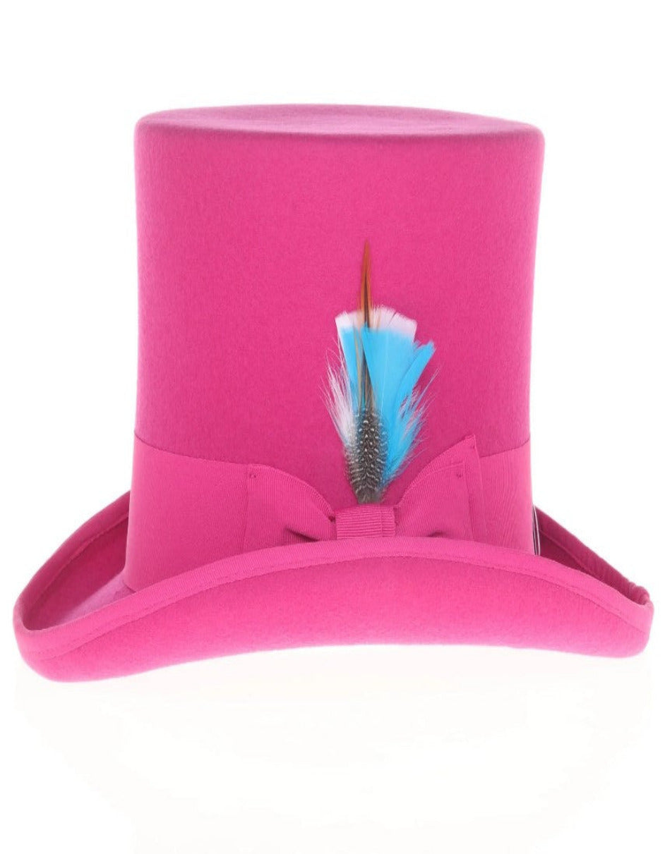1920s Fuchsia Top Hat – Men’s Tall 100% Wool Dress Hat in Hot Pink