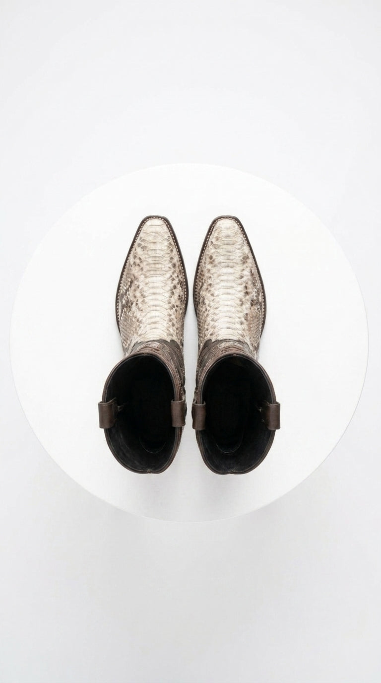 Men’s Natural Snake Skin Pointed Toe Western Boots, Exotic Cowboy Dress Boots