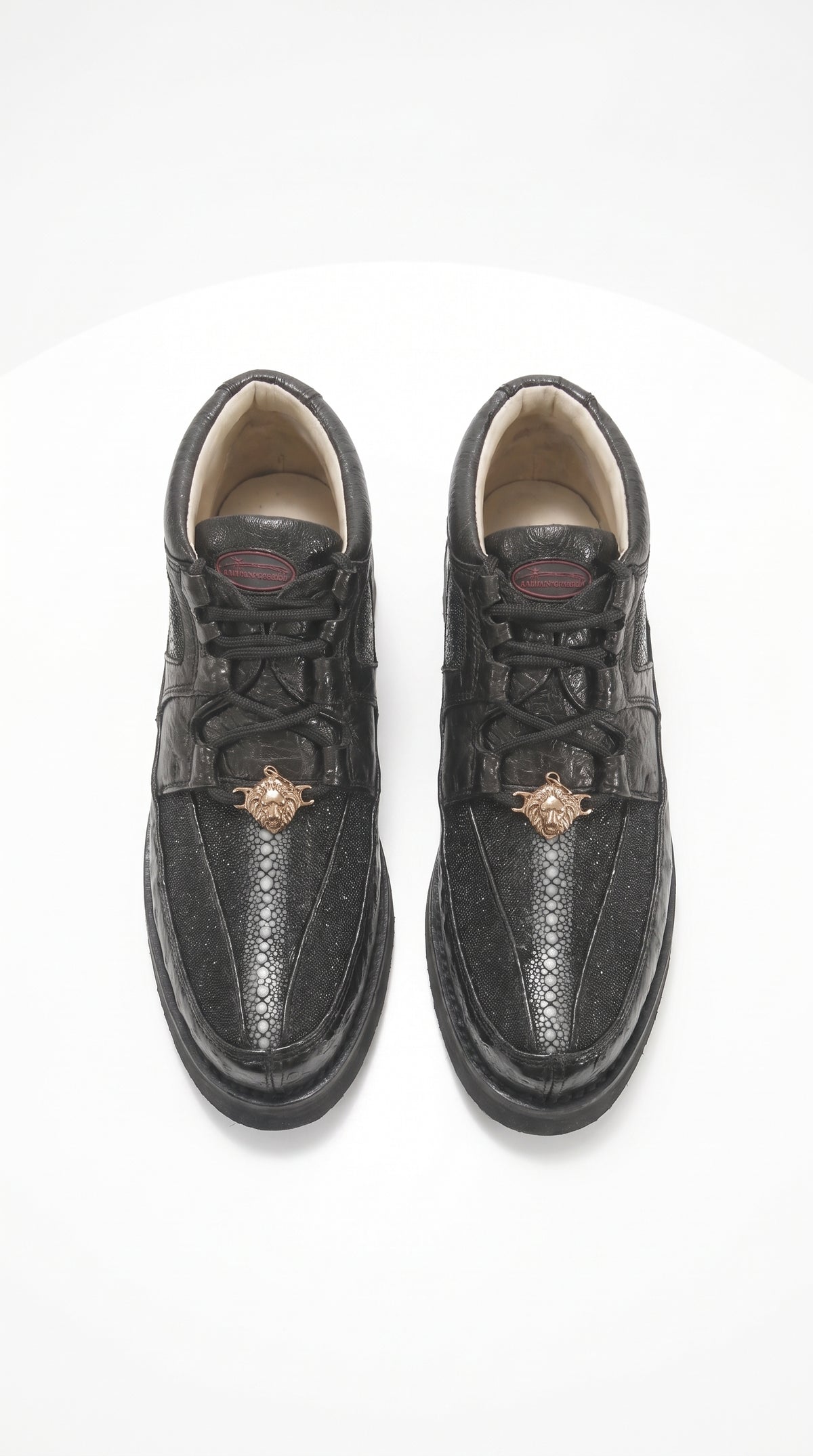 Men’s Black Stingray and Ostrich Casual Shoes, Exotic Lace-Up Dress Casual Shoes