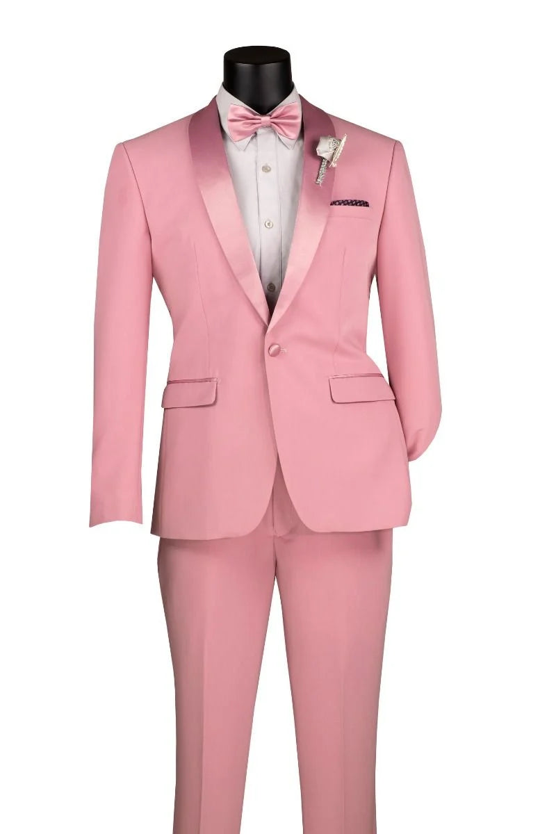Dusty Rose Pink Tuxedo - Satin Lapel, One Button