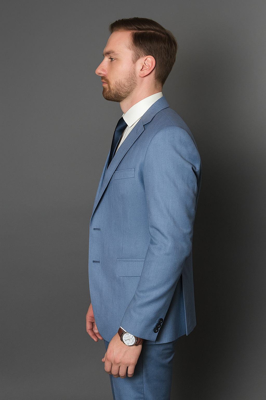 Sharkskin Textured 3-Piece Steel Blue - Dusty Blue Suit