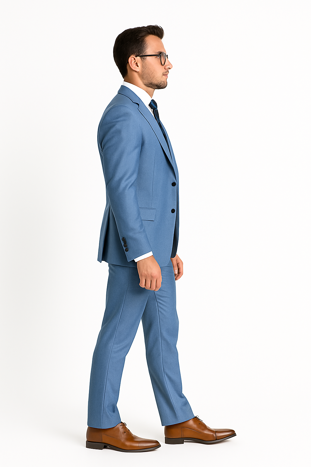Sharkskin Textured 3-Piece Steel Blue - Dusty Blue Suit