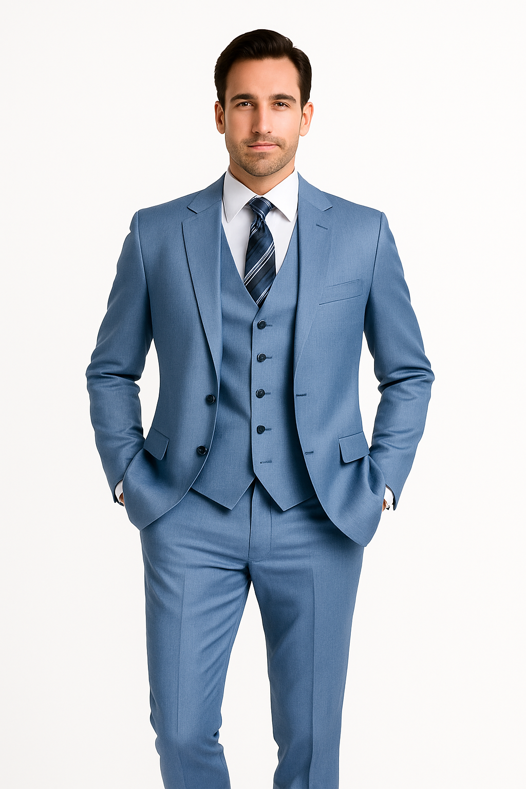 Sharkskin Textured 3-Piece Steel Blue - Dusty Blue Suit