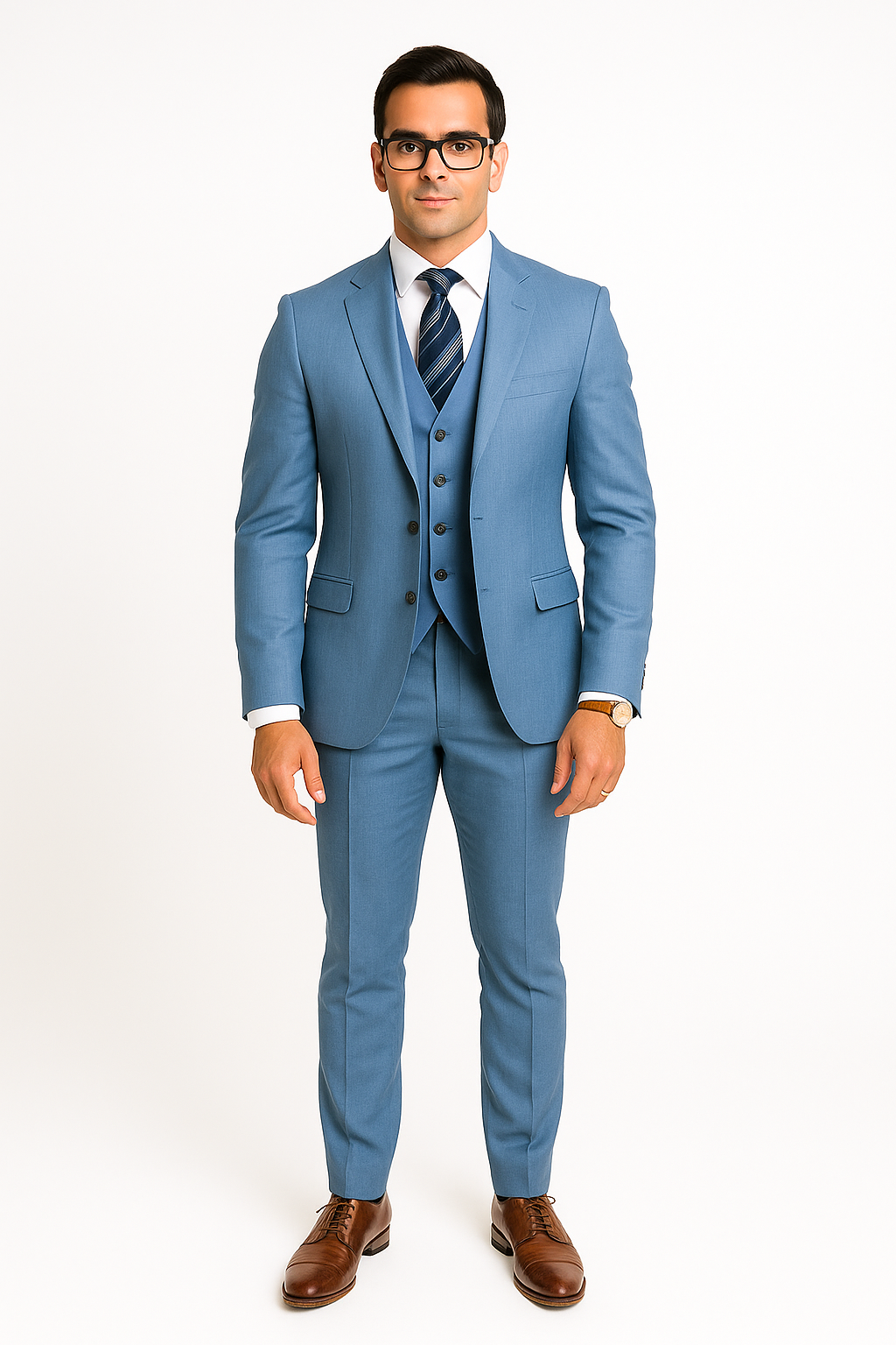 Sharkskin Textured 3-Piece Steel Blue - Dusty Blue Suit
