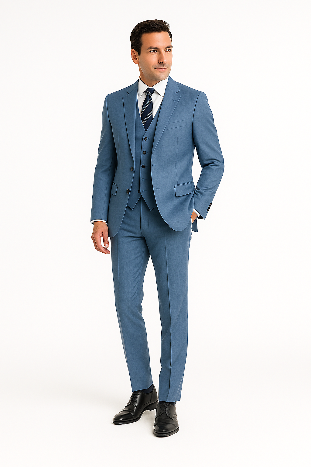 Sharkskin Textured 3-Piece Steel Blue - Dusty Blue Suit