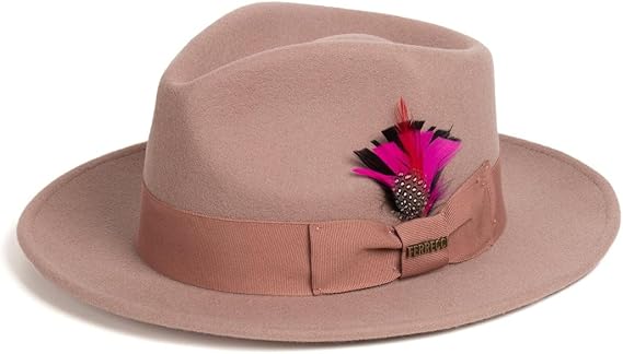 Dusty Pink Wool Crushable Fedora with Removable Feather