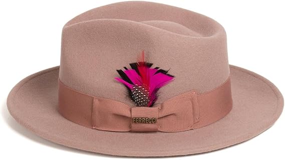 Dusty Pink Wool Crushable Fedora with Removable Feather