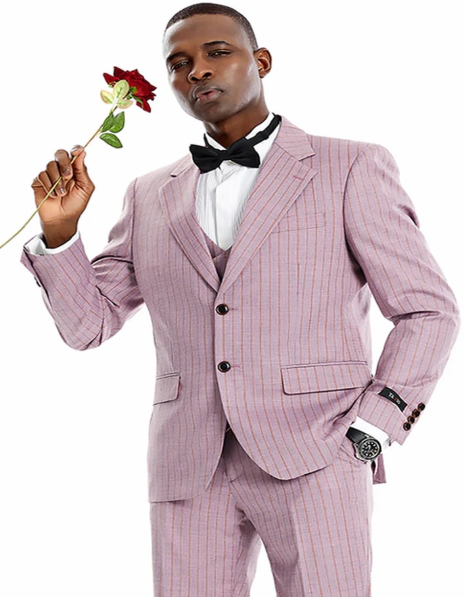 Dusty Rose Pink Vintage Pinstripe Suit - Two Button