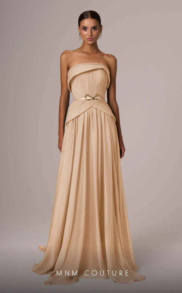 MNM Couture E0082 Beige Off-Shoulder Gown, Open Back